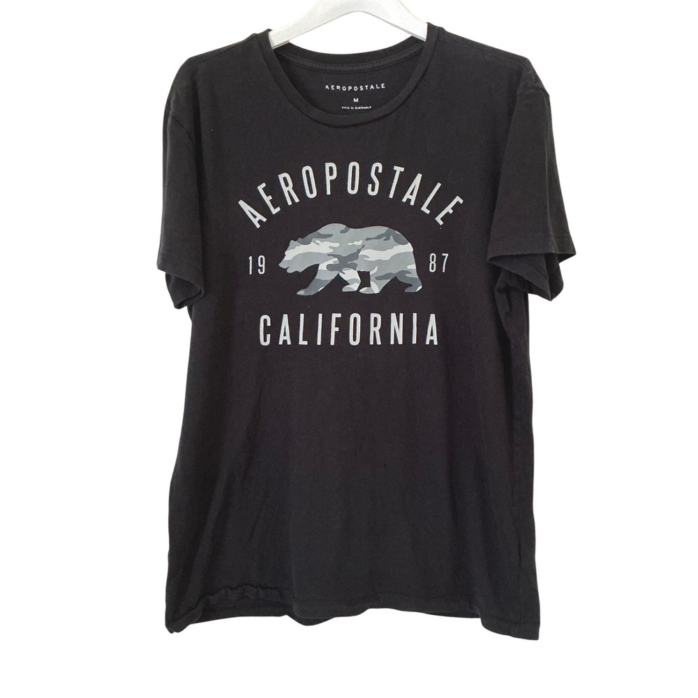 Aeropostale Mens California Bear Camo Graphic T-Shirt Black Medium 1987 Crewneck